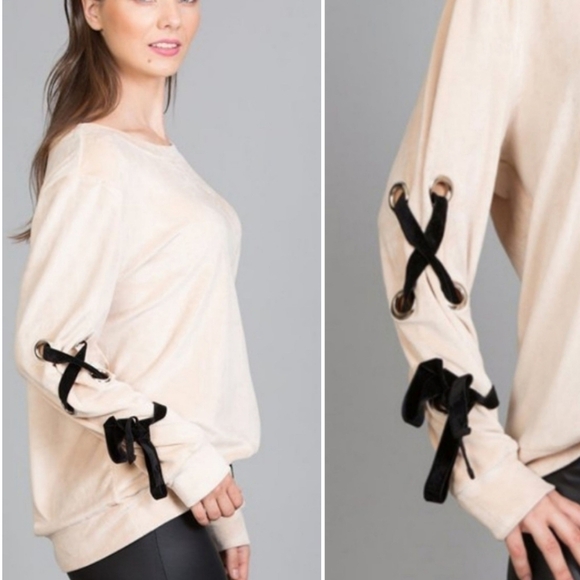 Entro Mauve Velour Lace Up Tie Sleeve Small - Picture 6 of 7